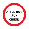 Autocollant rond attention aux chiens