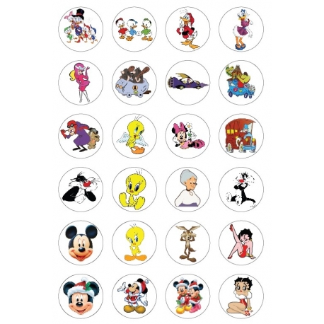 Planche adhésifs rond dessins annimés